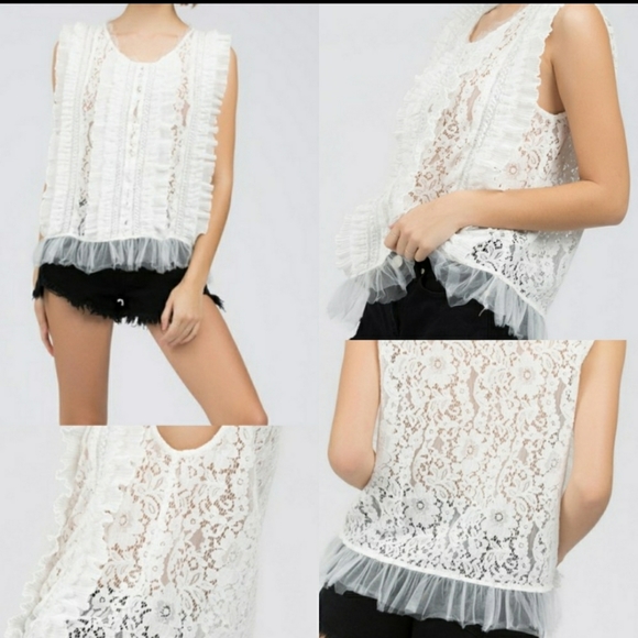 1 M Left 💕NEW POL lace pleated ruffle top - Picture 5 of 14